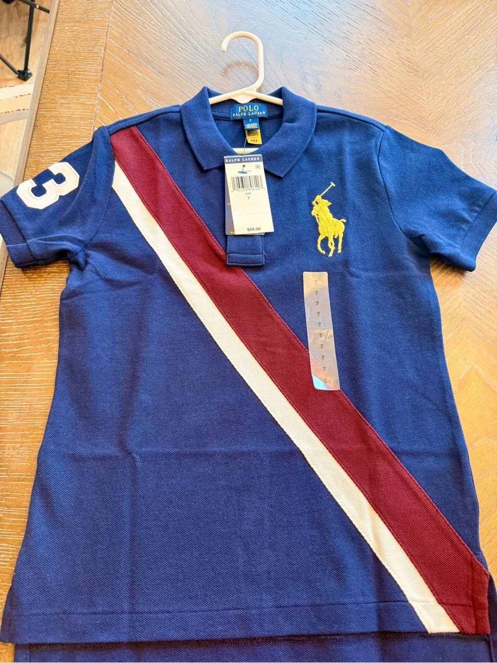 Ralph Lauren Kids Navy Polo with Burgundy & White Diagonal Sash